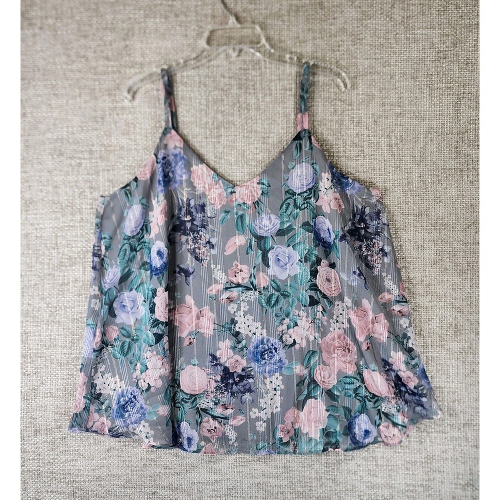Torrid Sophie Cami Top Womens 2X Gray Floral Coquette Chiffon Swing Lined NWT